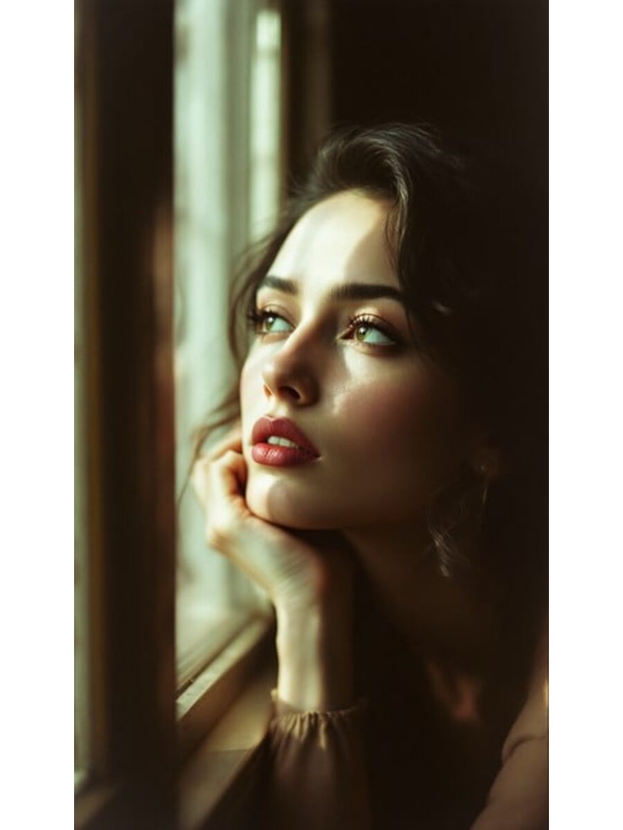 Woman gazing out a window in quiet reflection — rebuilding identity and self-worth after domestic violence